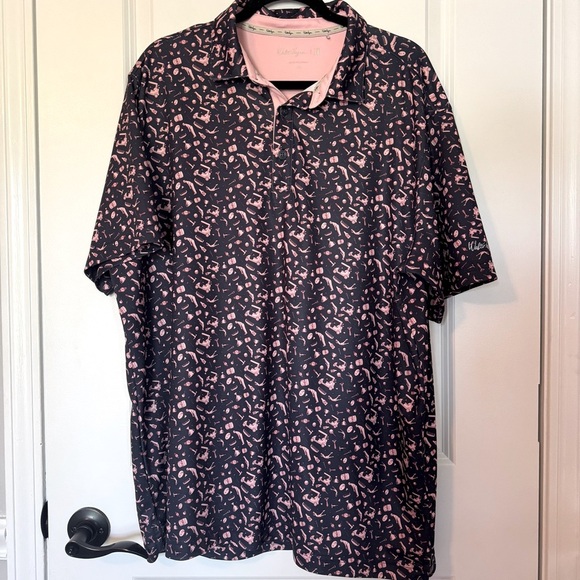 Walter Hagen Golf Theme Print Navy Blue and Pink XL Polo Shirt - Picture 1 of 6